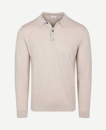Longsleeve poloshirt merinowol beige