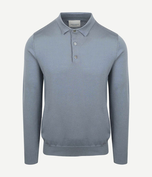 Profuomo longsleeve poloshirt merinowol blauw