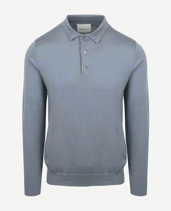 Longsleeve poloshirt merinowol blauw