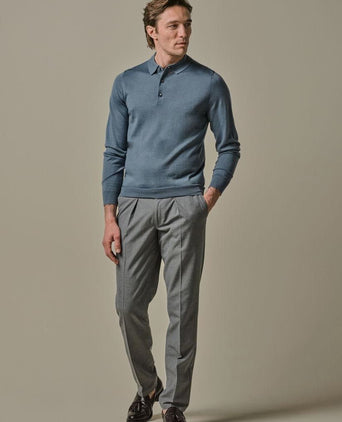 Longsleeve poloshirt merinowol blauw