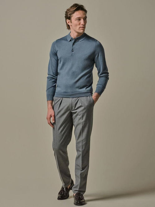 Longsleeve poloshirt merinowol blauw