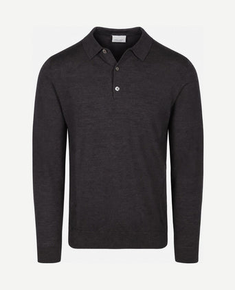 Longsleeve poloshirt merinowol donkerbruin