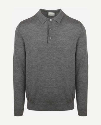 Longsleeve poloshirt merinowol grijs