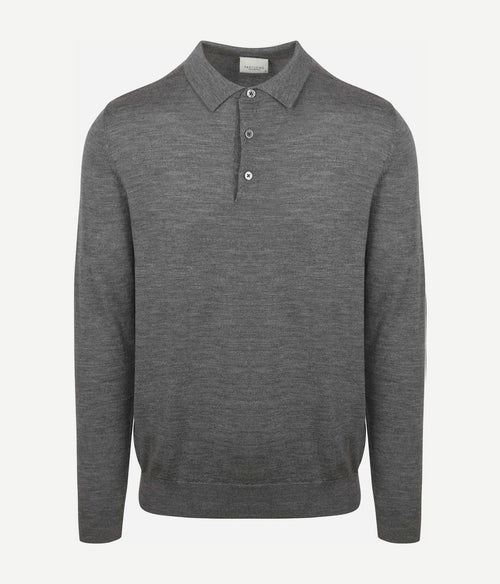 Longsleeve poloshirt merinowol grijs