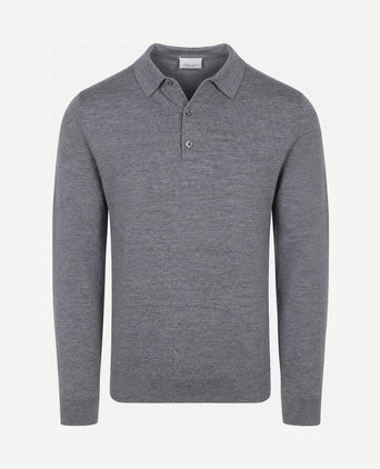 Longsleeve poloshirt merinowol grijs