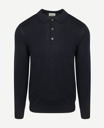 Profuomo longsleeve poloshirt merinowol donkerblauw