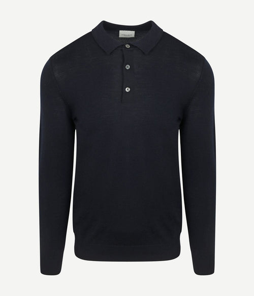 Profuomo longsleeve poloshirt merinowol donkerblauw