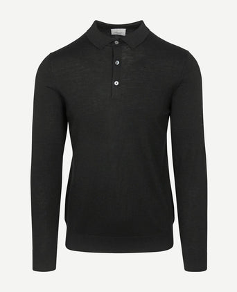 Profuomo longsleeve poloshirt merinowol zwart