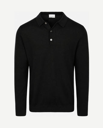 Longsleeve poloshirt merinowol zwart
