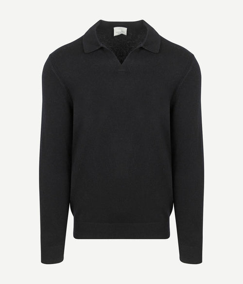 Longsleeve poloshirt wol blend donkerblauw