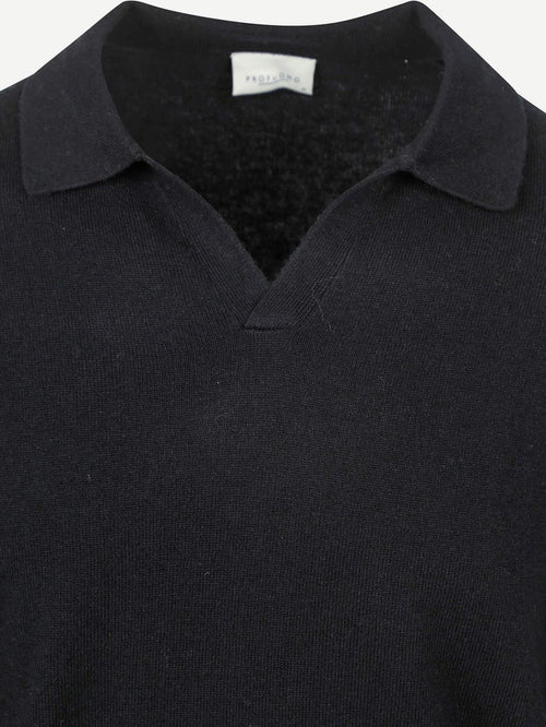 Profuomo longsleeve poloshirt wol blend donkerblauw