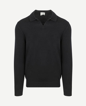 Longsleeve poloshirt wol blend donkerblauw
