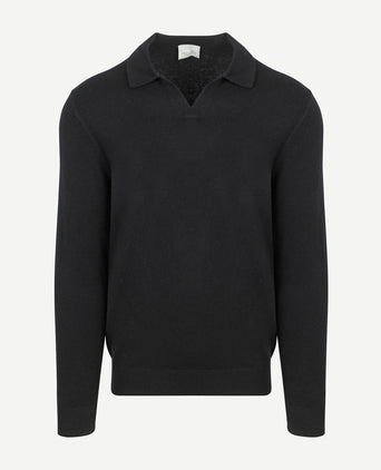 Longsleeve poloshirt wol blend donkerblauw