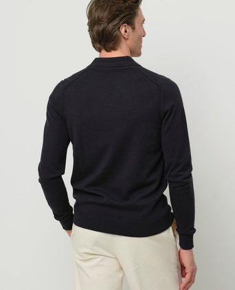 Longsleeve poloshirt wol blend donkerblauw