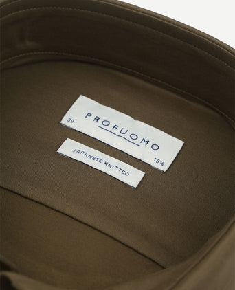 Profuomo japanese knitted overhemd army groen | Slim-fit