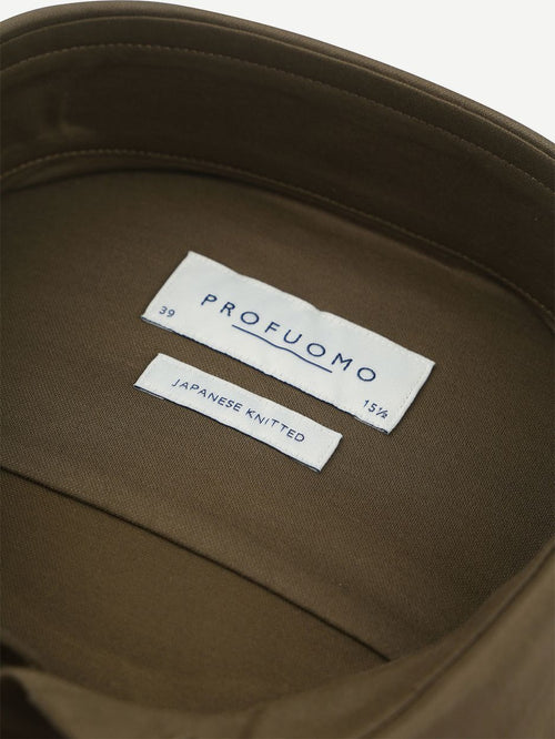 Profuomo japanese knitted overhemd army groen | Slim-fit