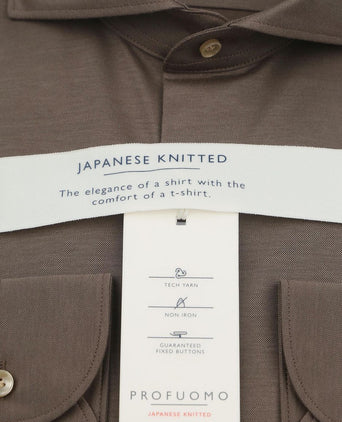 Profuomo japanese knitted overhemd bruin | Slim-fit