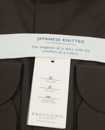 Profuomo japanese knitted overhemd donkerbruin | Slim-fit