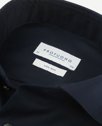 Profuomo twill overhemd extra lange mouwen donkerblauw | Slim-fit