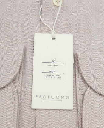 Profuomo overhemd peached herringbone flanel beige | Slim-fit