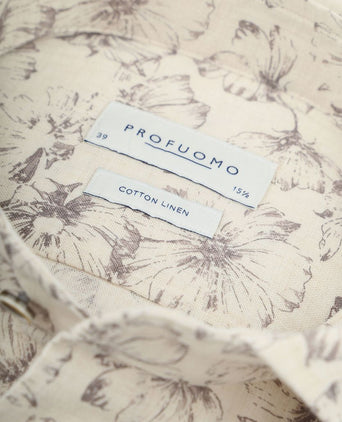 Overhemd bloemenprint beige