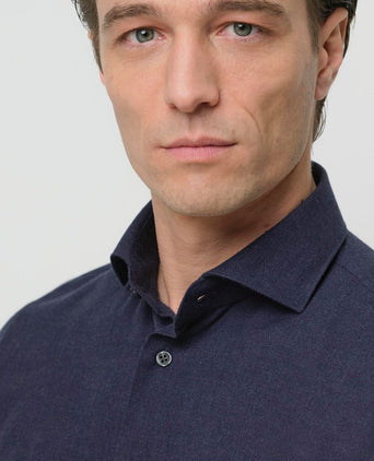 Overhemd peached twill flanel donkerblauw