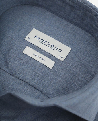 Profuomo overhemd peached twill flanel blauw | Slim-fit