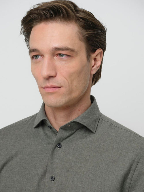 Profuomo overhemd peached twill flanel groen | Slim-fit