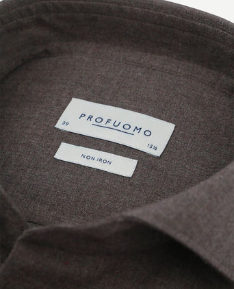Profuomo overhemd peached twill flanel bruin | Slim-fit