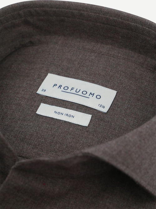 Profuomo overhemd peached twill flanel bruin | Slim-fit