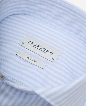 Twill overhemd strepen lichtblauw