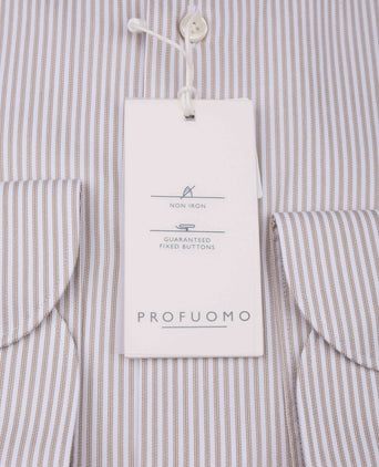 Twill overhemd strepen beige