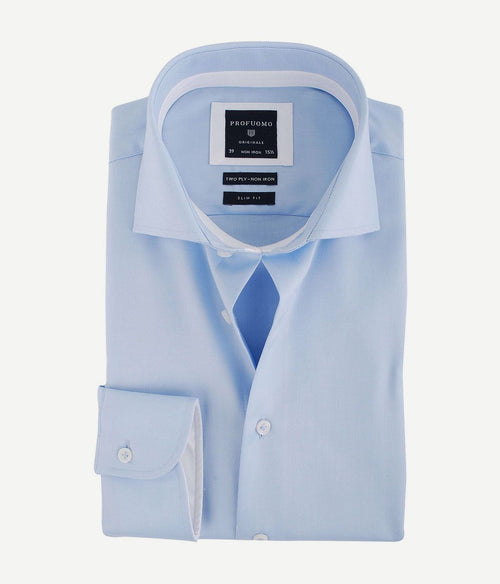 Profuomo overhemd blauw contrast | Slim-fit
