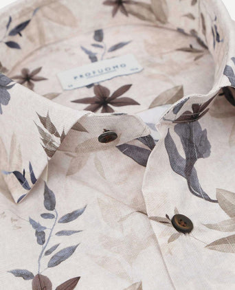 Profuomo overhemd bloemenprint beige | Slim-fit