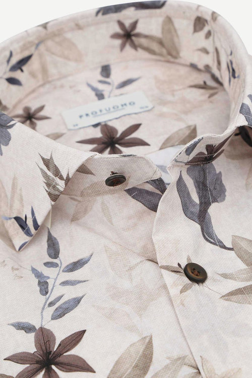Profuomo overhemd bloemenprint beige | Slim-fit