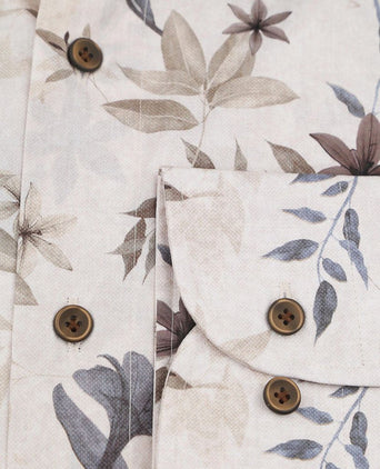 Profuomo overhemd bloemenprint beige | Slim-fit