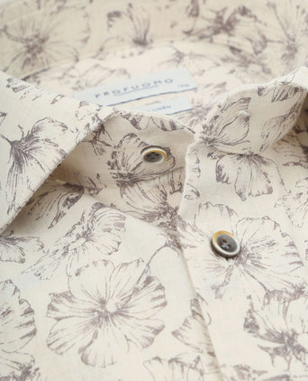 Profuomo overhemd bloemenprint beige | Slim-fit