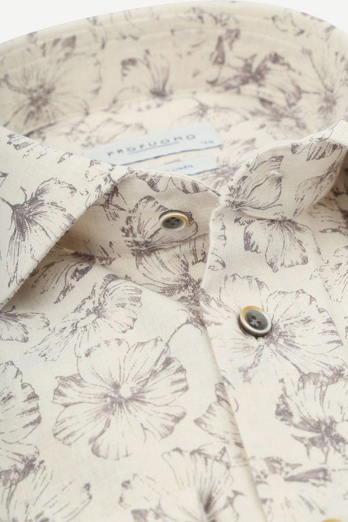 Profuomo overhemd bloemenprint beige | Slim-fit