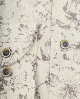 Profuomo overhemd bloemenprint beige | Slim-fit
