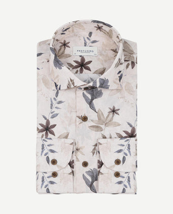 Overhemd bloemenprint beige
