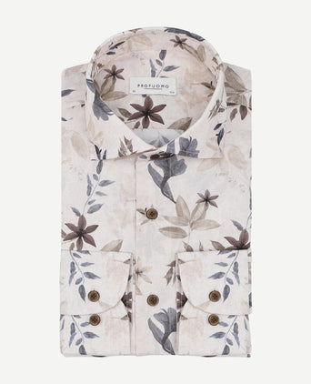 Profuomo overhemd bloemenprint beige | Slim-fit