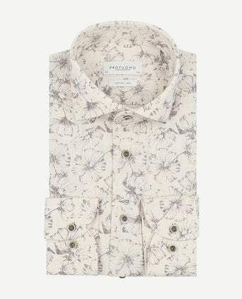 Profuomo overhemd bloemenprint beige | Slim-fit