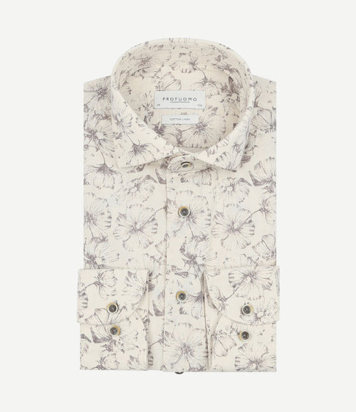 Overhemd bloemenprint beige