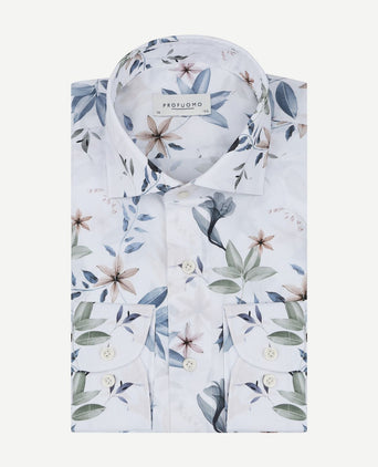 Profuomo overhemd bloemenprint wit | Slim-fit