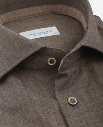 Profuomo overhemd flanel bruin | Slim-fit