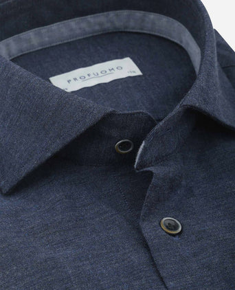Profuomo overhemd flanel donkerblauw | Slim-fit