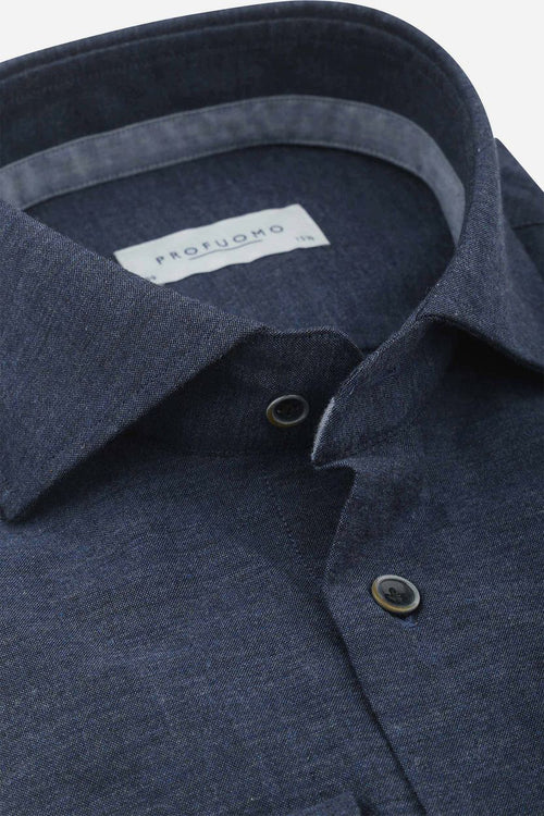 Profuomo overhemd flanel donkerblauw | Slim-fit