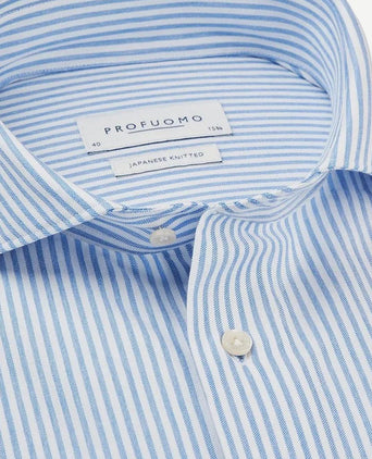 Profuomo overhemd japanese knitted blauw strepen | Slim-fit