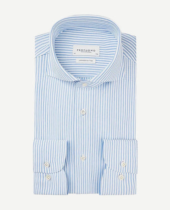 Profuomo overhemd japanese knitted blauw strepen | Slim-fit