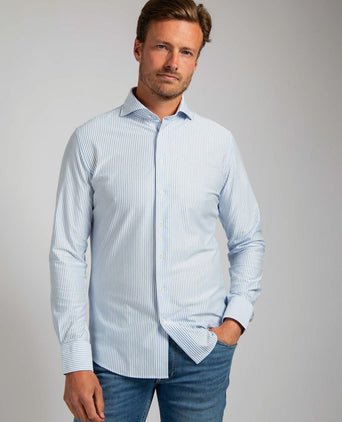 Profuomo overhemd japanese knitted blauw strepen | Slim-fit